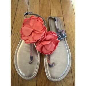 BCBGeneration Floral Thong Sandals Coral Flower Snake Print Gold Flat Sandals